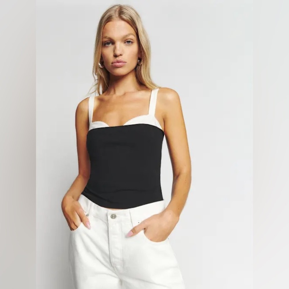 Reformation Black and White Women's “Harlan Knit” Sleeveless Cami Top in size XS